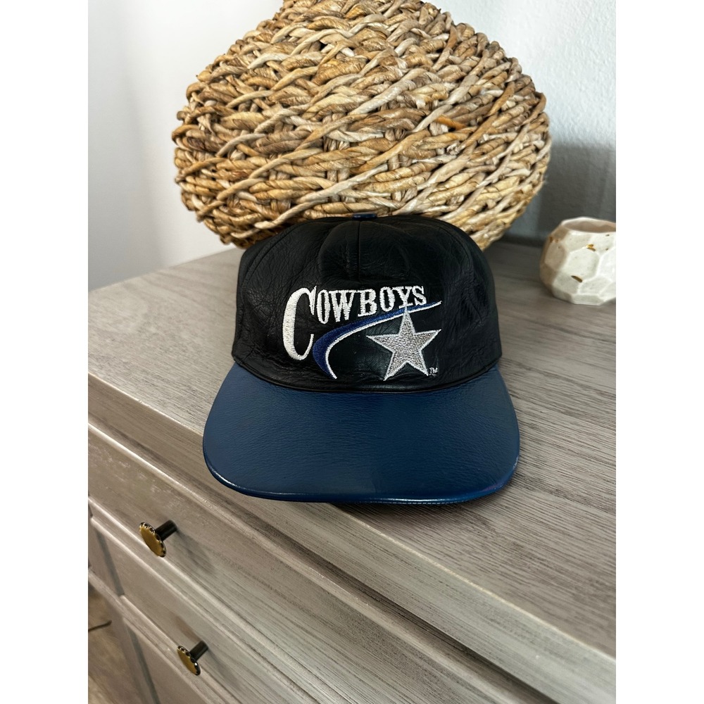 VTG Dallas Cowboys Leather Baseball Hat Adjustable Blue Silver‎ Star Logo NFL